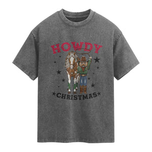 Funny Nutcracker Cowboy Howdy Christmas Washed Cotton T-Shirt Western Holiday Gift