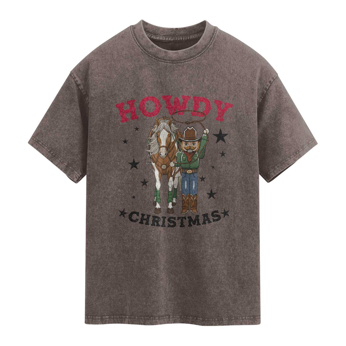 Funny Nutcracker Cowboy Howdy Christmas Washed Cotton T-Shirt Western Holiday Gift