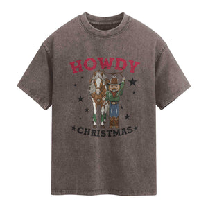 Funny Nutcracker Cowboy Howdy Christmas Washed Cotton T-Shirt Western Holiday Gift