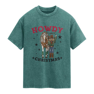 Funny Nutcracker Cowboy Howdy Christmas Washed Cotton T-Shirt Western Holiday Gift