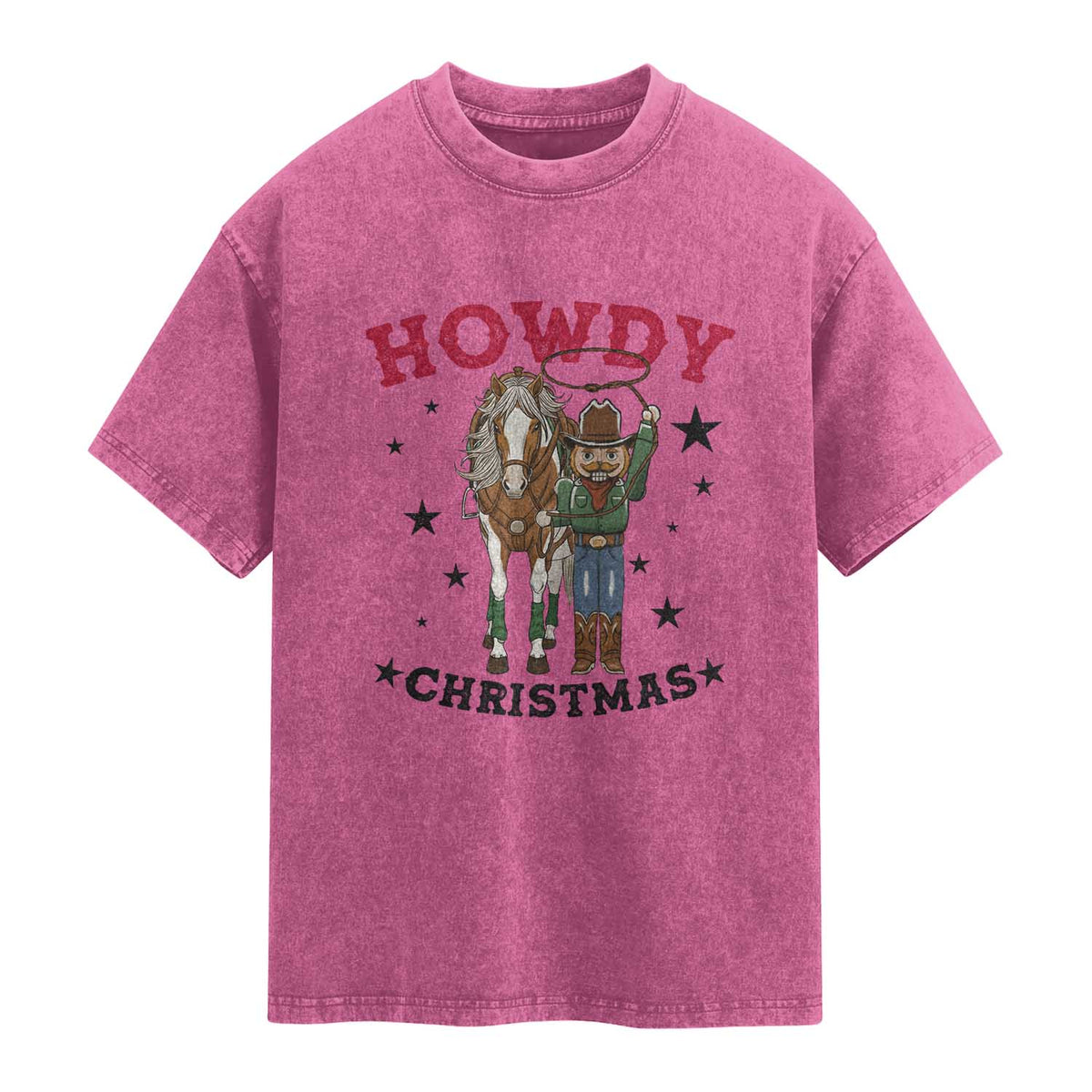 Funny Nutcracker Cowboy Howdy Christmas Washed Cotton T-Shirt Western Holiday Gift