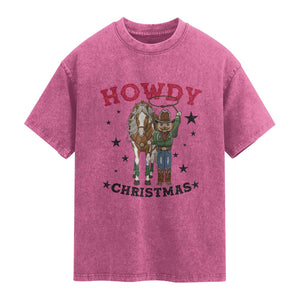 Funny Nutcracker Cowboy Howdy Christmas Washed Cotton T-Shirt Western Holiday Gift