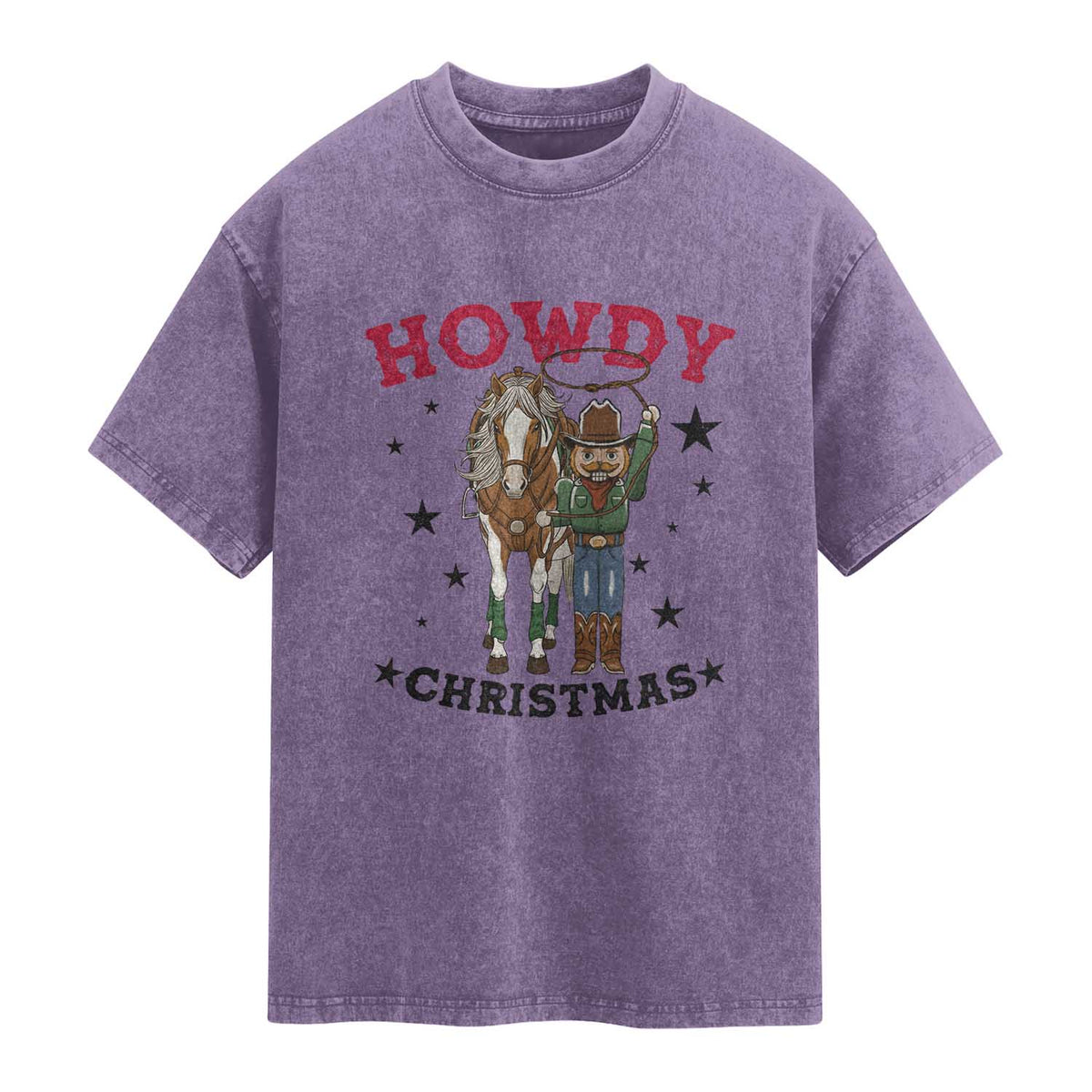 Funny Nutcracker Cowboy Howdy Christmas Washed Cotton T-Shirt Western Holiday Gift