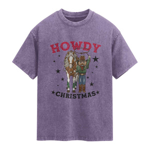 Funny Nutcracker Cowboy Howdy Christmas Washed Cotton T-Shirt Western Holiday Gift