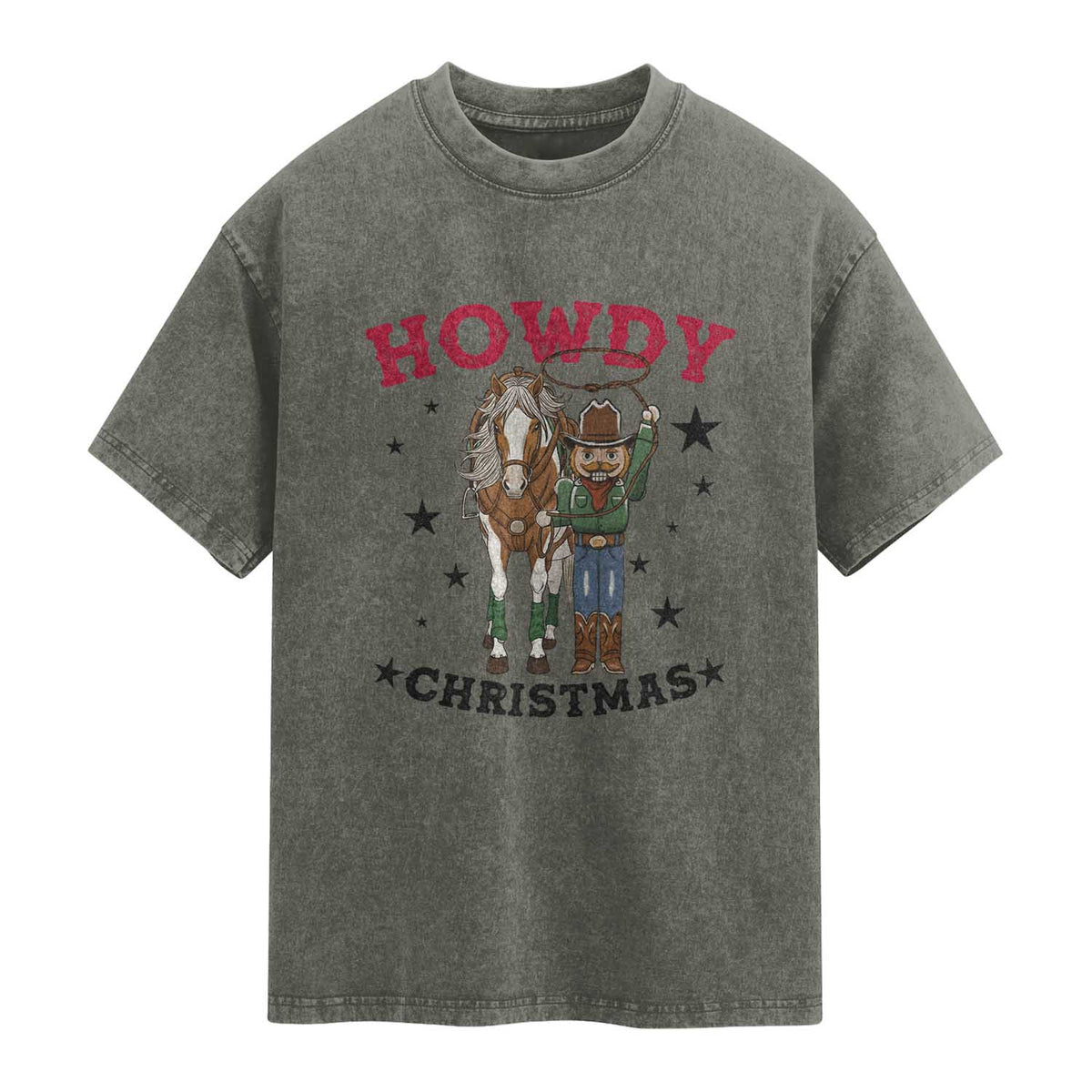 Funny Nutcracker Cowboy Howdy Christmas Washed Cotton T-Shirt Western Holiday Gift
