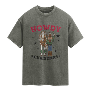 Funny Nutcracker Cowboy Howdy Christmas Washed Cotton T-Shirt Western Holiday Gift