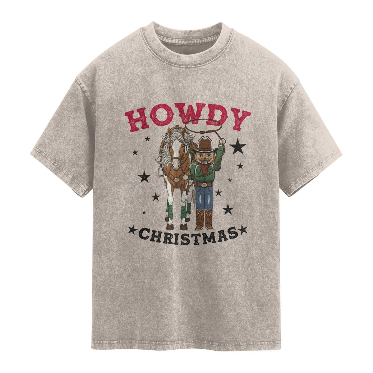 Funny Nutcracker Cowboy Howdy Christmas Washed Cotton T-Shirt Western Holiday Gift