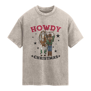 Funny Nutcracker Cowboy Howdy Christmas Washed Cotton T-Shirt Western Holiday Gift