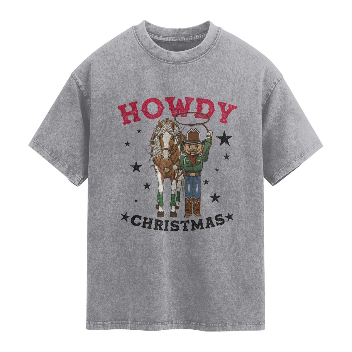 Funny Nutcracker Cowboy Howdy Christmas Washed Cotton T-Shirt Western Holiday Gift