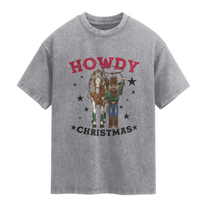 Funny Nutcracker Cowboy Howdy Christmas Washed Cotton T-Shirt Western Holiday Gift