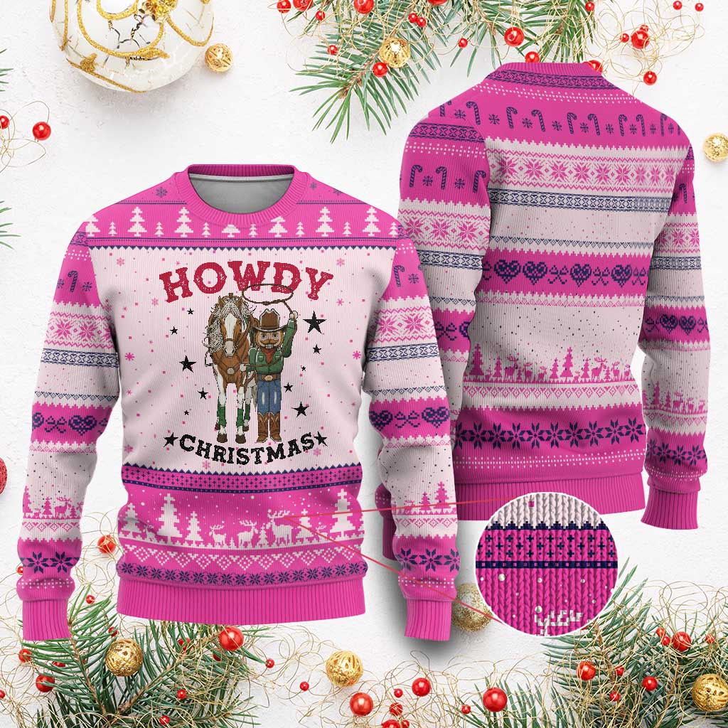 Funny Nutcracker Cowboy Howdy Xmas Ugly Christmas Sweater Western Holiday Gift TS12 Hot Pink Print Your Wear