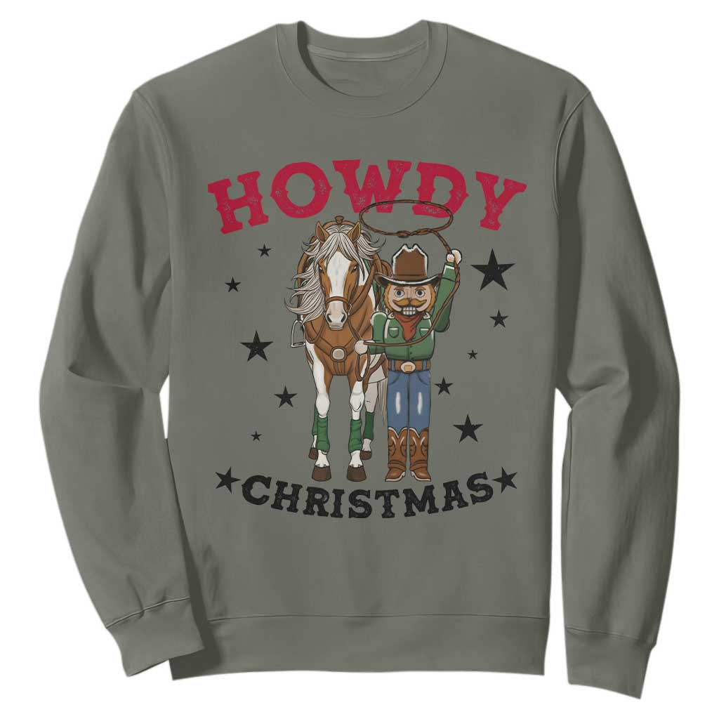Funny Nutcracker Cowboy Howdy Christmas Sweatshirt Western Holiday Gift TS12 Military Green Print Your Wear