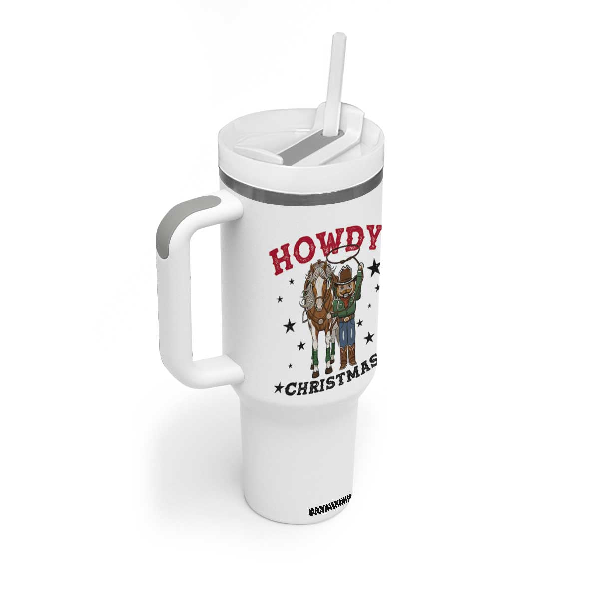 Funny Nutcracker Cowboy Howdy Christmas Tumbler With Handle Western Holiday Gift TS12 Print Your Wear