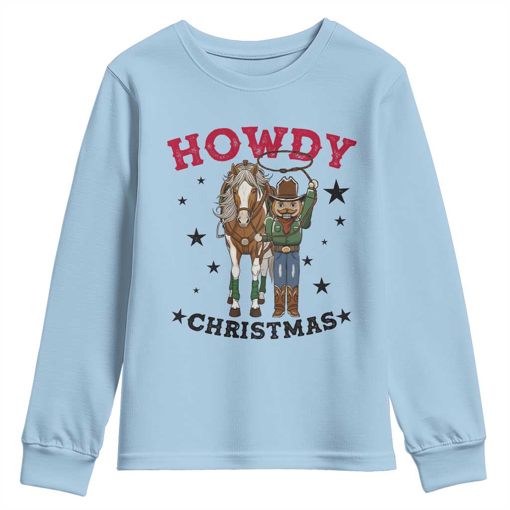 Funny Nutcracker Cowboy Howdy Christmas Youth Sweatshirt Western Holiday Gift TS12 Light Blue Print Your Wear
