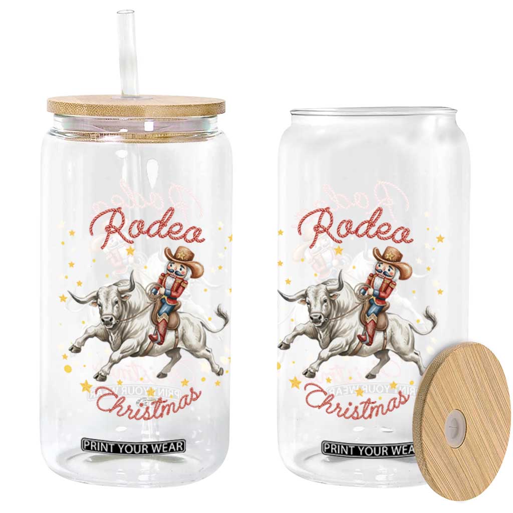 Funny Nutcracker Bull Riding Rodeo Christmas Glass Can Western Holiday Gift TS12 Print Your Wear