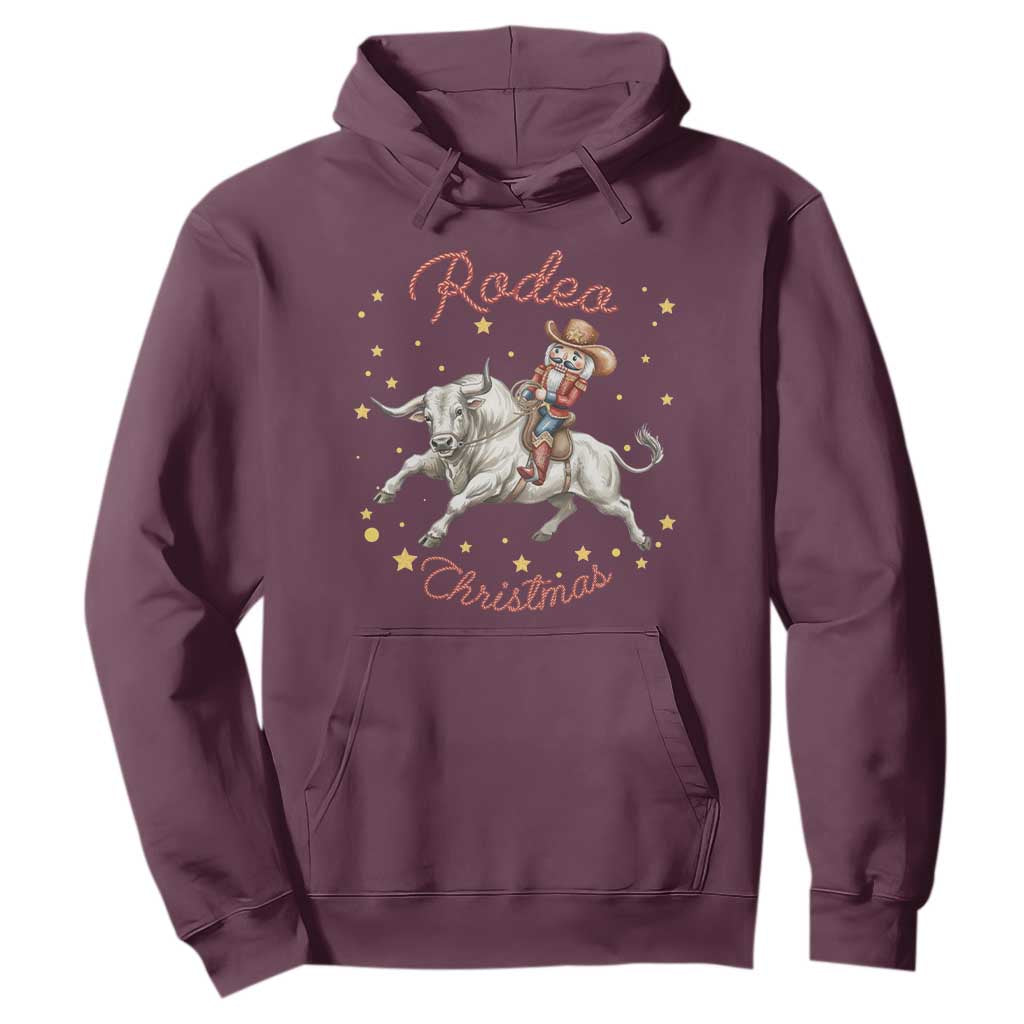 Funny Nutcracker Bull Riding Rodeo Christmas Hoodie Western Holiday Gift TS12 Maroon Print Your Wear