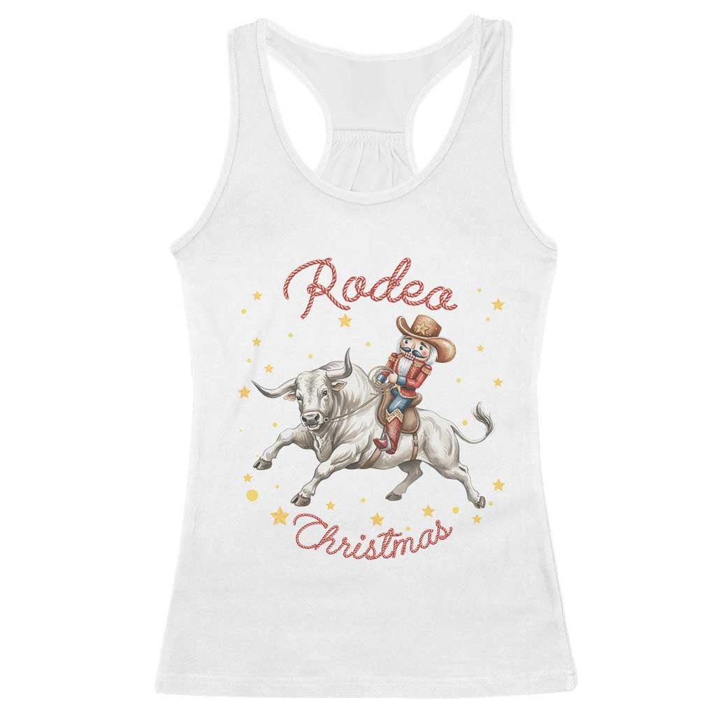 Funny Nutcracker Bull Riding Rodeo Christmas Racerback Tank Top Western Holiday Gift TS12 White Print Your Wear
