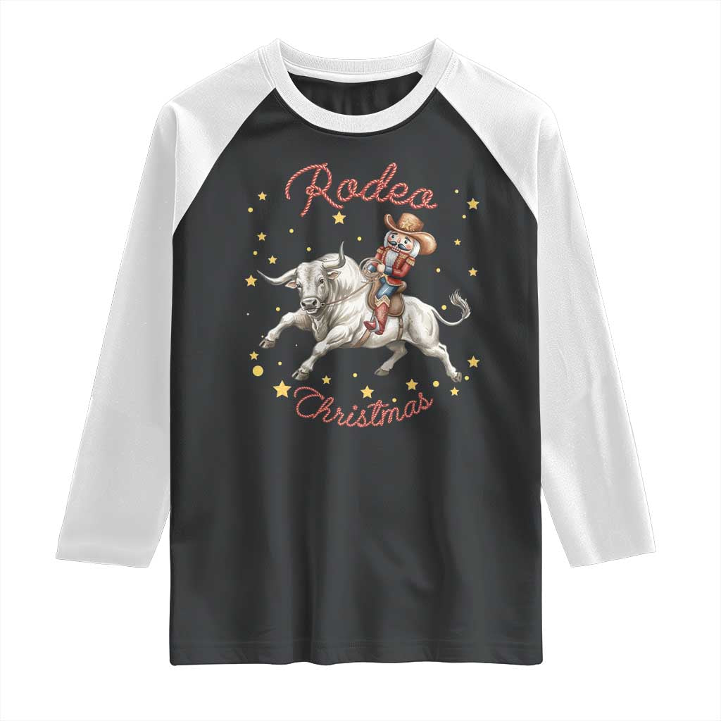Funny Nutcracker Bull Riding Rodeo Christmas Raglan Shirt Western Holiday Gift TS12 Black White Print Your Wear