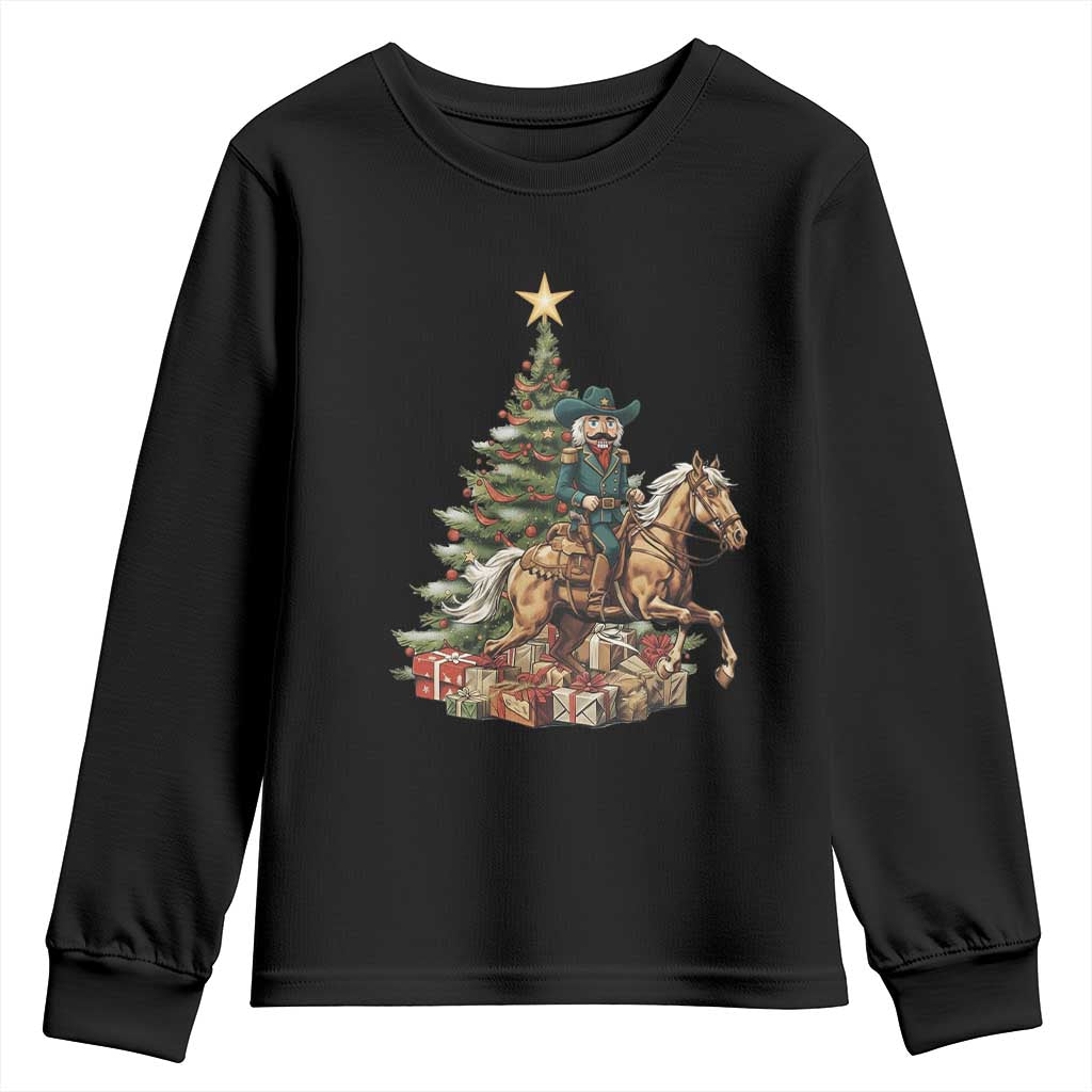 Funny Nutcracker Riding Horse Youth Sweatshirt Western Life Christmas Gift TS12 Black Print Your Wear