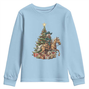 Funny Nutcracker Riding Horse Youth Sweatshirt Western Life Christmas Gift TS12 Light Blue Print Your Wear