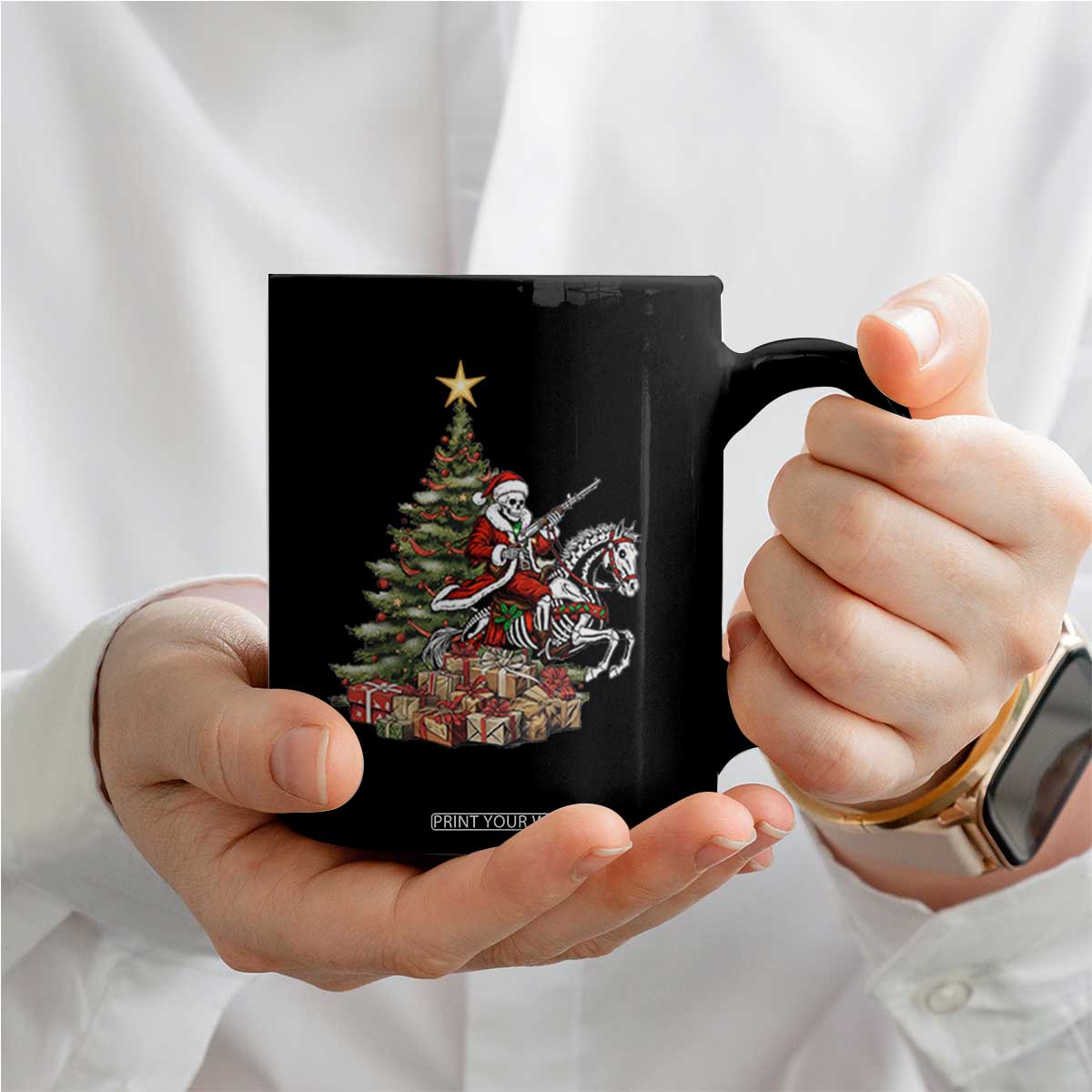 Outlaw Cowboy On Skeleton Horse Coffee Mug Dark Western Christmas TS12 Print Your Wear