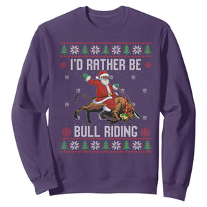 Id Rather Be Bull Riding Sweatshirt Black Santa Bull Rider Ugly Christmas Gift TS12 Purple Print Your Wear