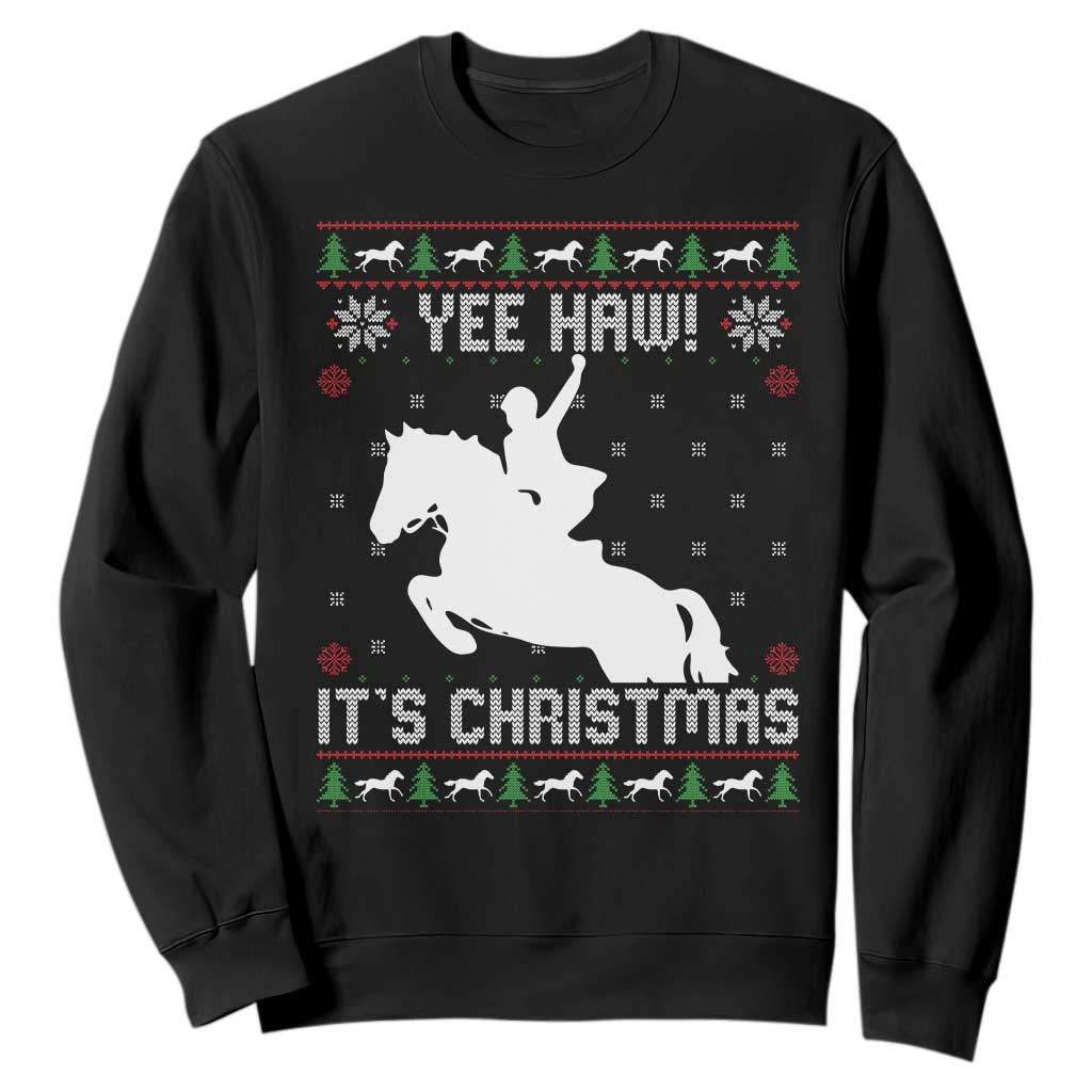 Yee Haw It Is Christmas Sweatshirt Funny Ugly Xmas Rodeo Gift For Cowgirl TS12 Black Print Your Wear