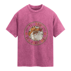 Yee Haw It Is Christmas Washed Cotton T-Shirt Funny Black Santa Cowboy