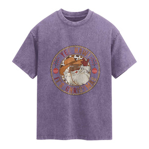 Yee Haw It Is Christmas Washed Cotton T-Shirt Funny Black Santa Cowboy