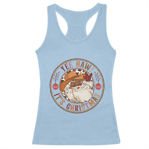 Yee Haw It Is Christmas Racerback Tank Top Funny Black Santa Cowboy TS12 Light Blue Print Your Wear