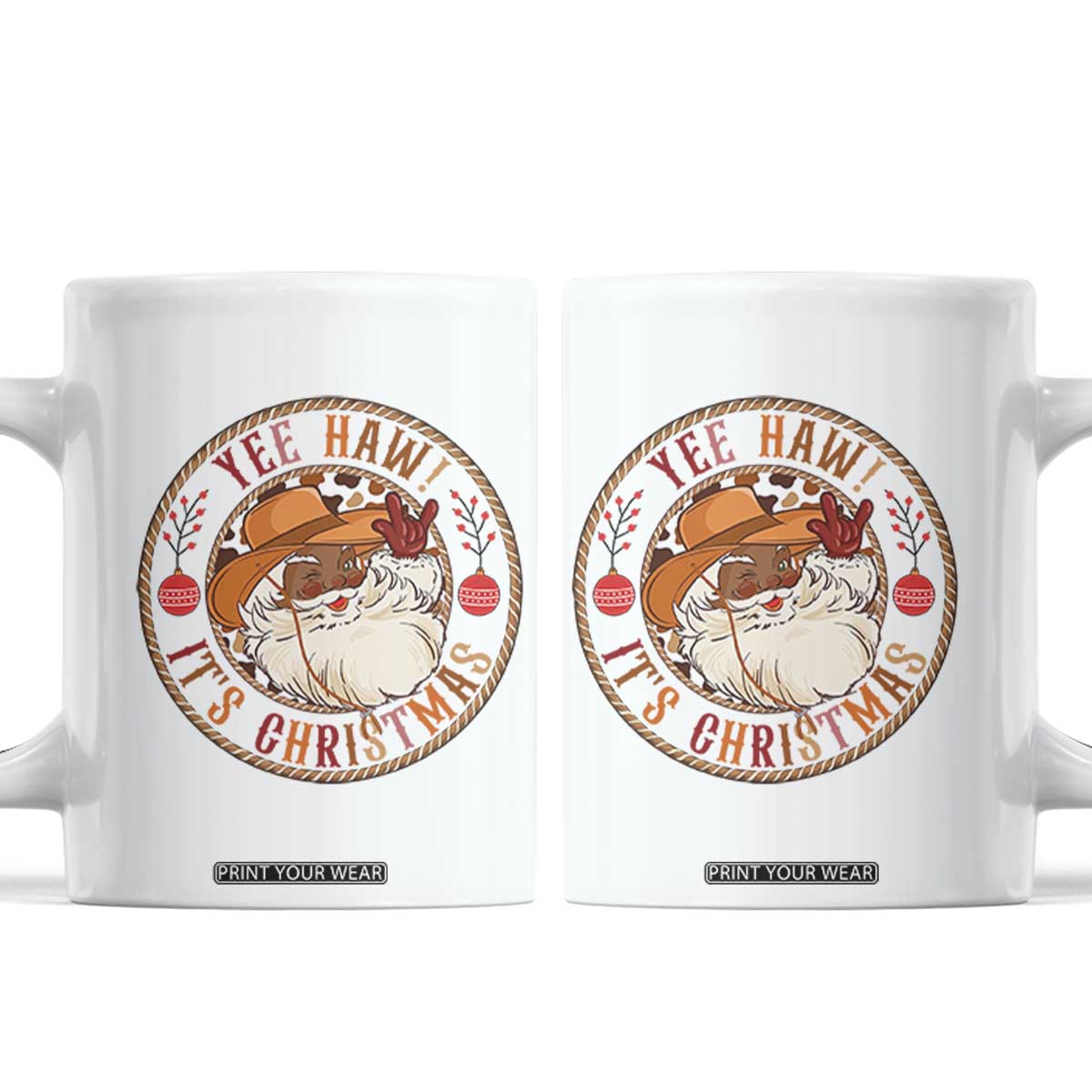 Yee Haw It Is Christmas Coffee Mug Funny Black Santa Cowboy TS12 White Print Your Wear