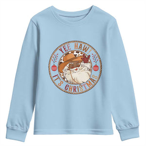 Yee Haw It Is Christmas Youth Sweatshirt Funny Black Santa Cowboy TS12 Light Blue Print Your Wear