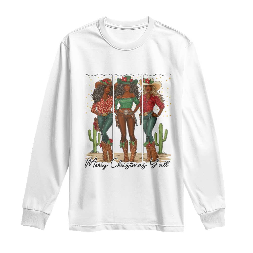 Merry Christmas Y'all Long Sleeve Shirt Funny Western Holiday Gift For Cowgirl TS12 White Print Your Wear