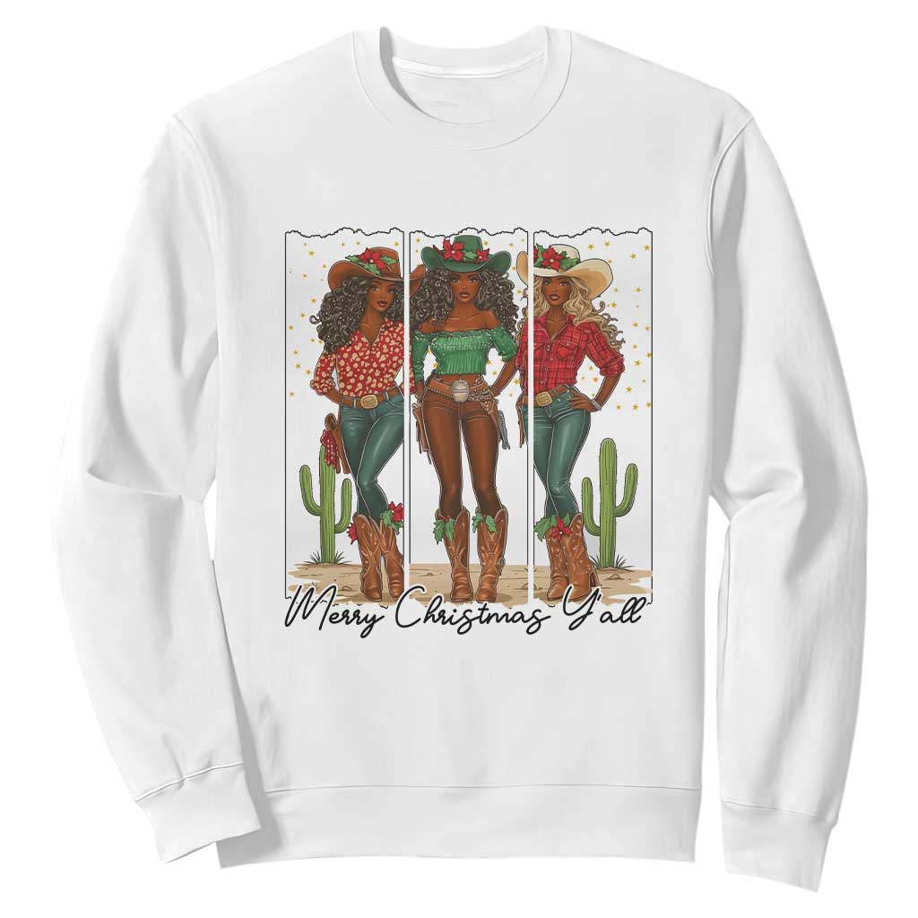 Merry Christmas Y'all Sweatshirt Funny Western Holiday Gift For Cowgirl TS12 White Print Your Wear
