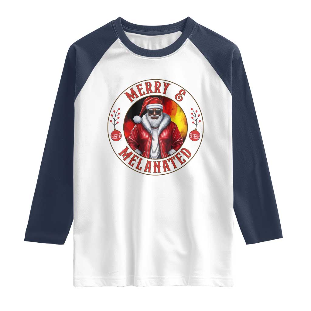 Black Santa Merry And Melanated Raglan Shirt Christmas Holiday Gift TS12 White Navy Print Your Wear