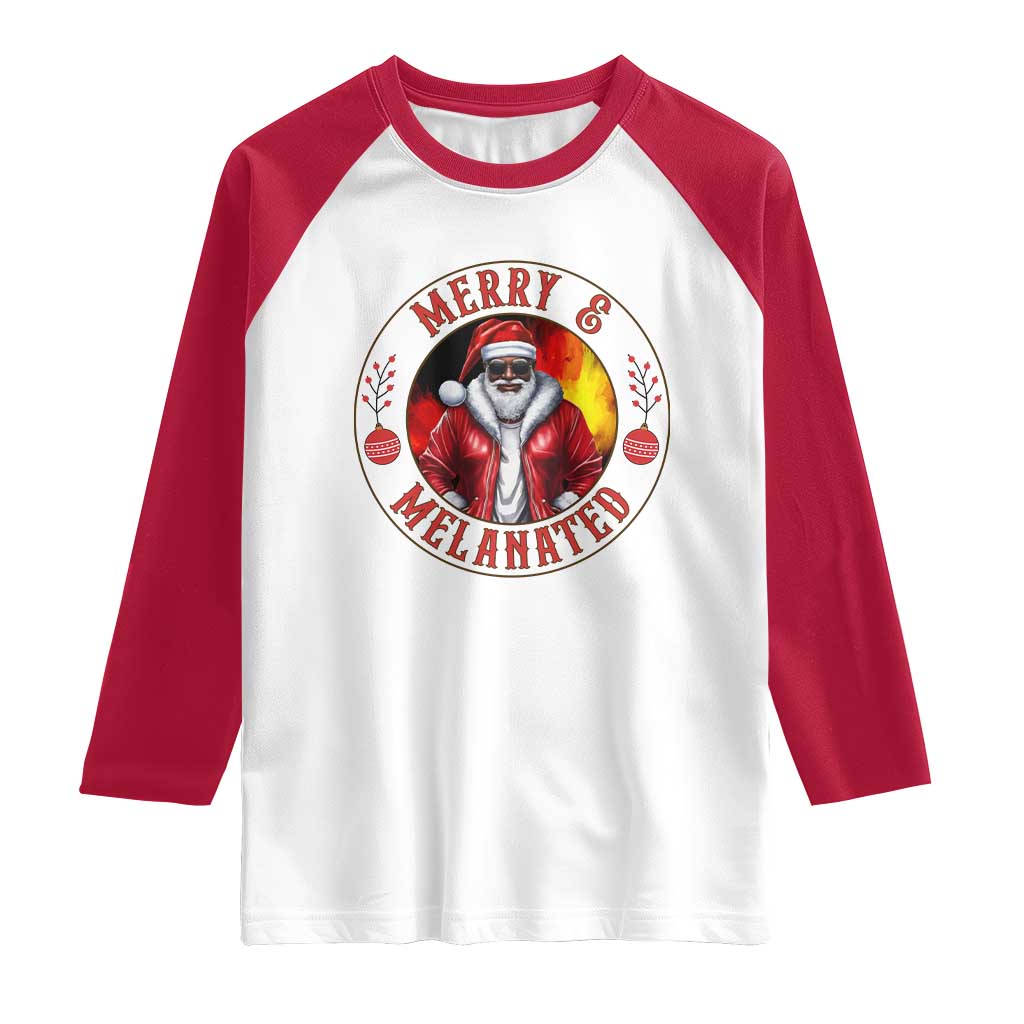 Black Santa Merry And Melanated Raglan Shirt Christmas Holiday Gift TS12 White Red Print Your Wear