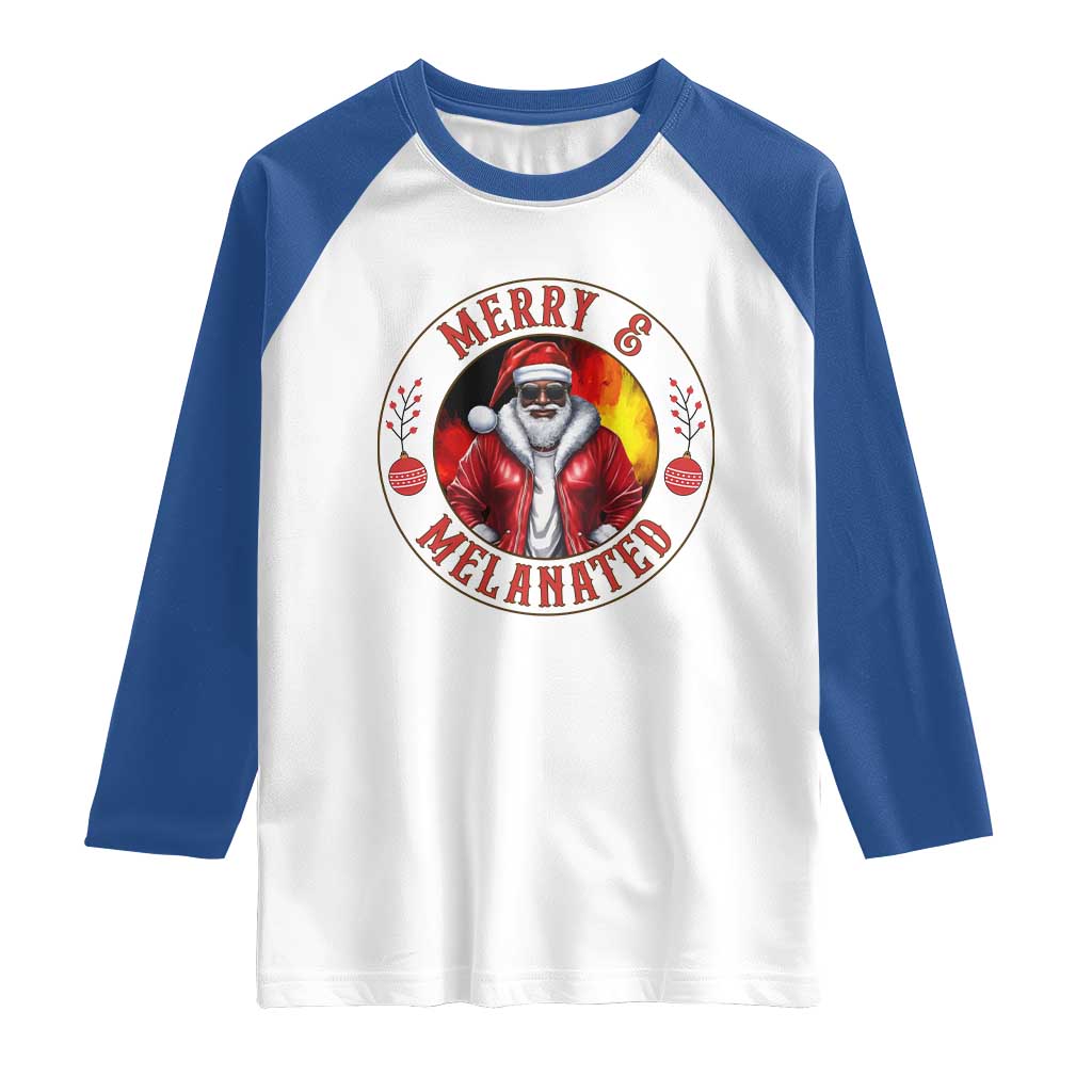 Black Santa Merry And Melanated Raglan Shirt Christmas Holiday Gift TS12 White Royal Print Your Wear