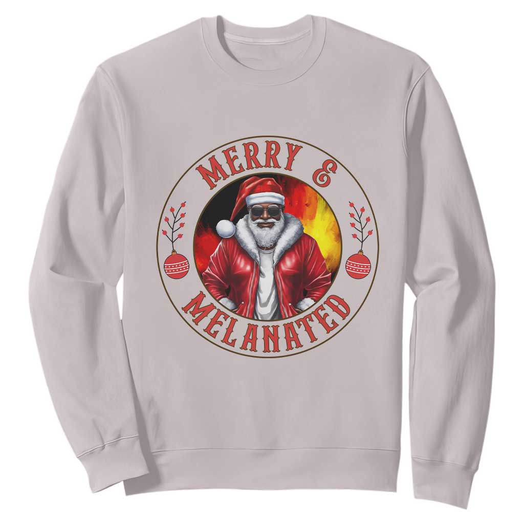 Black Santa Merry And Melanated Sweatshirt Christmas Holiday Gift TS12 Ice Gray Print Your Wear