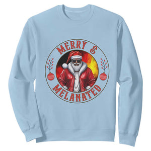 Black Santa Merry And Melanated Sweatshirt Christmas Holiday Gift TS12 Light Blue Print Your Wear