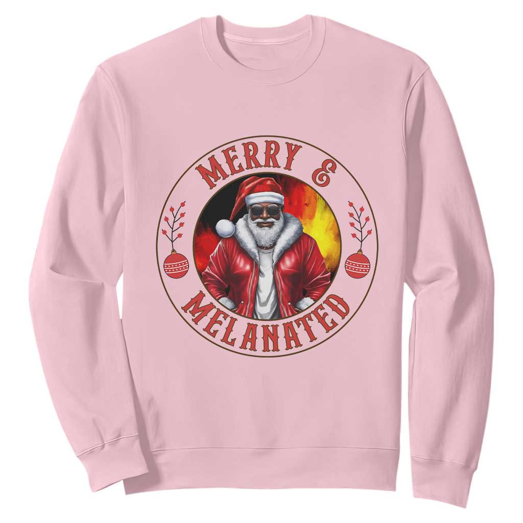 Black Santa Merry And Melanated Sweatshirt Christmas Holiday Gift TS12 Light Pink Print Your Wear