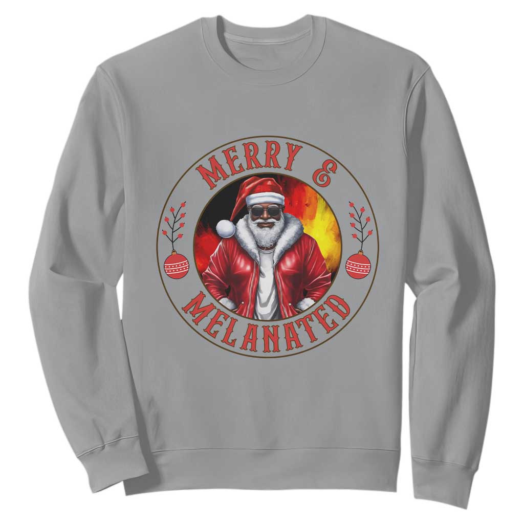 Black Santa Merry And Melanated Sweatshirt Christmas Holiday Gift TS12 Sport Gray Print Your Wear