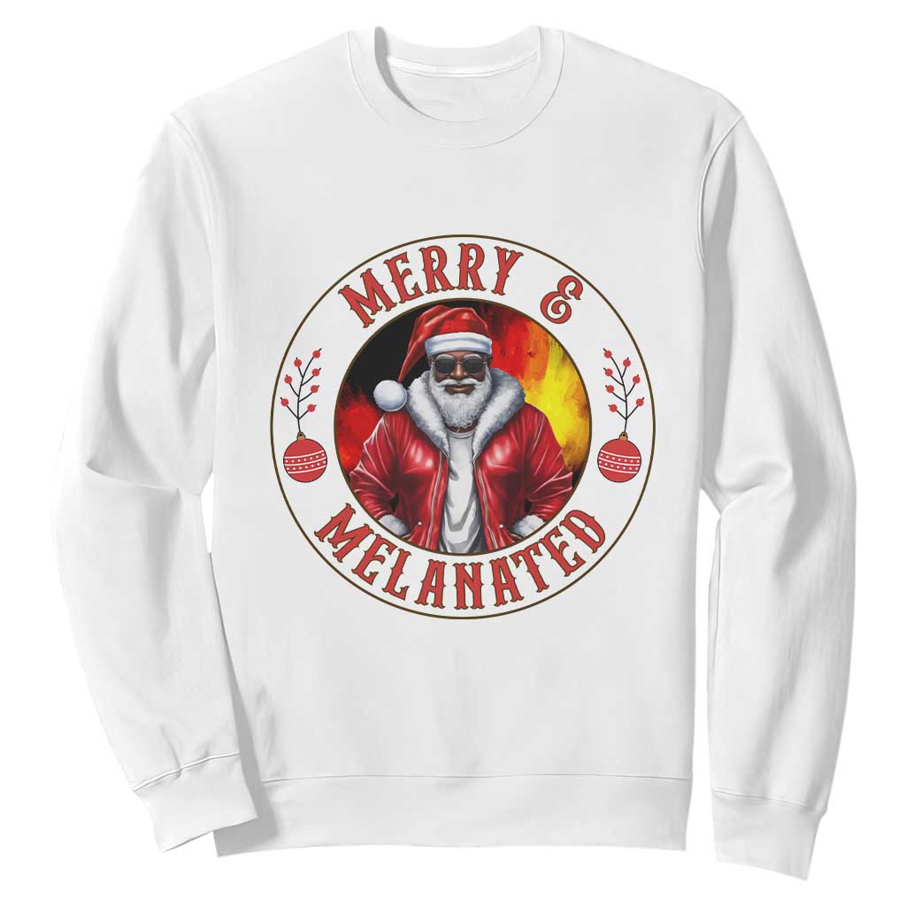 Black Santa Merry And Melanated Sweatshirt Christmas Holiday Gift TS12 White Print Your Wear