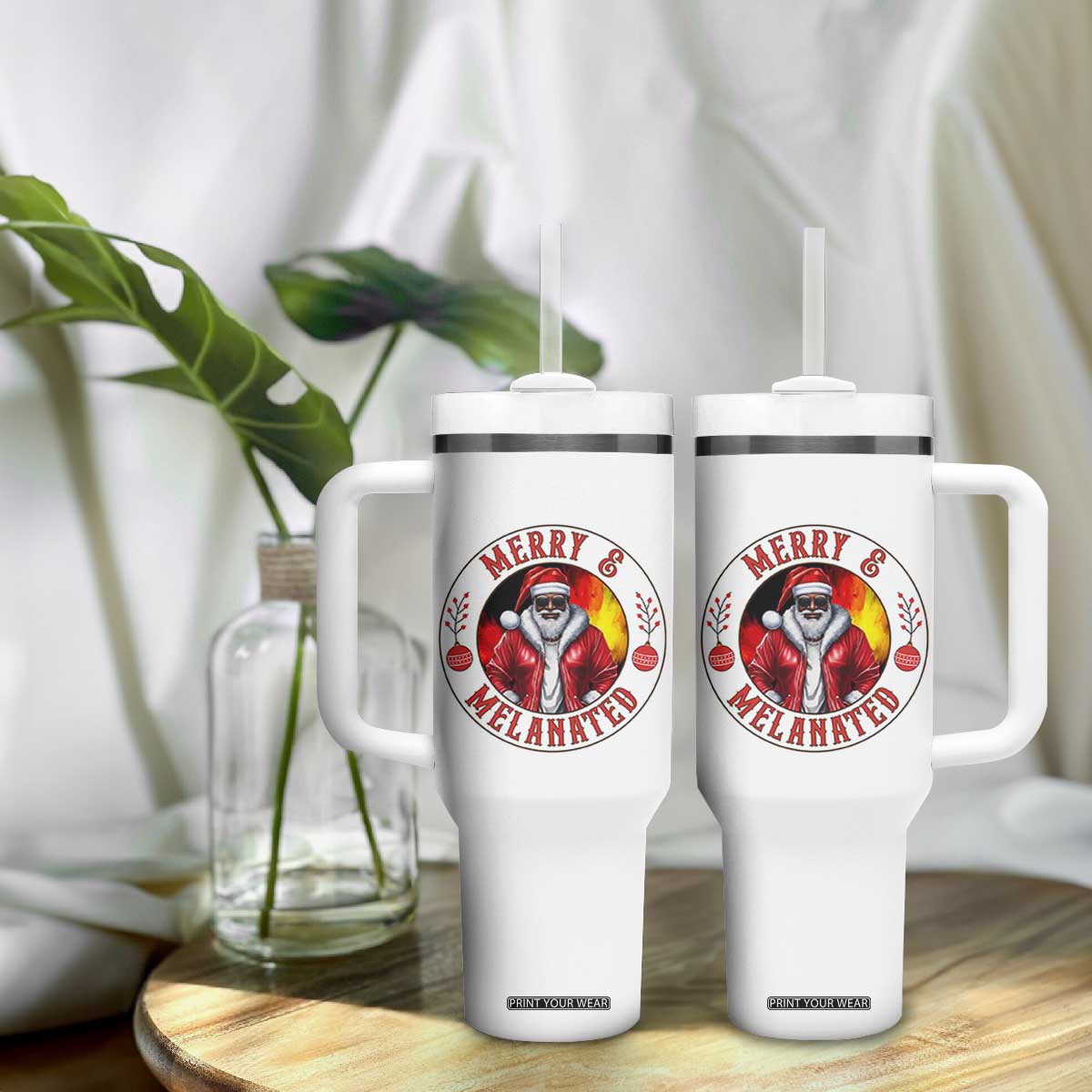 Black Santa Merry And Melanated Tumbler With Handle Christmas Holiday Gift TS12 Print Your Wear