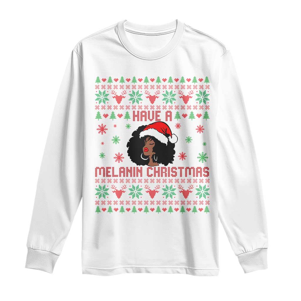 Have A Melanin Christmas Long Sleeve Shirt Cute Black Santa Girl Ugly Xmas TS12 White Print Your Wear