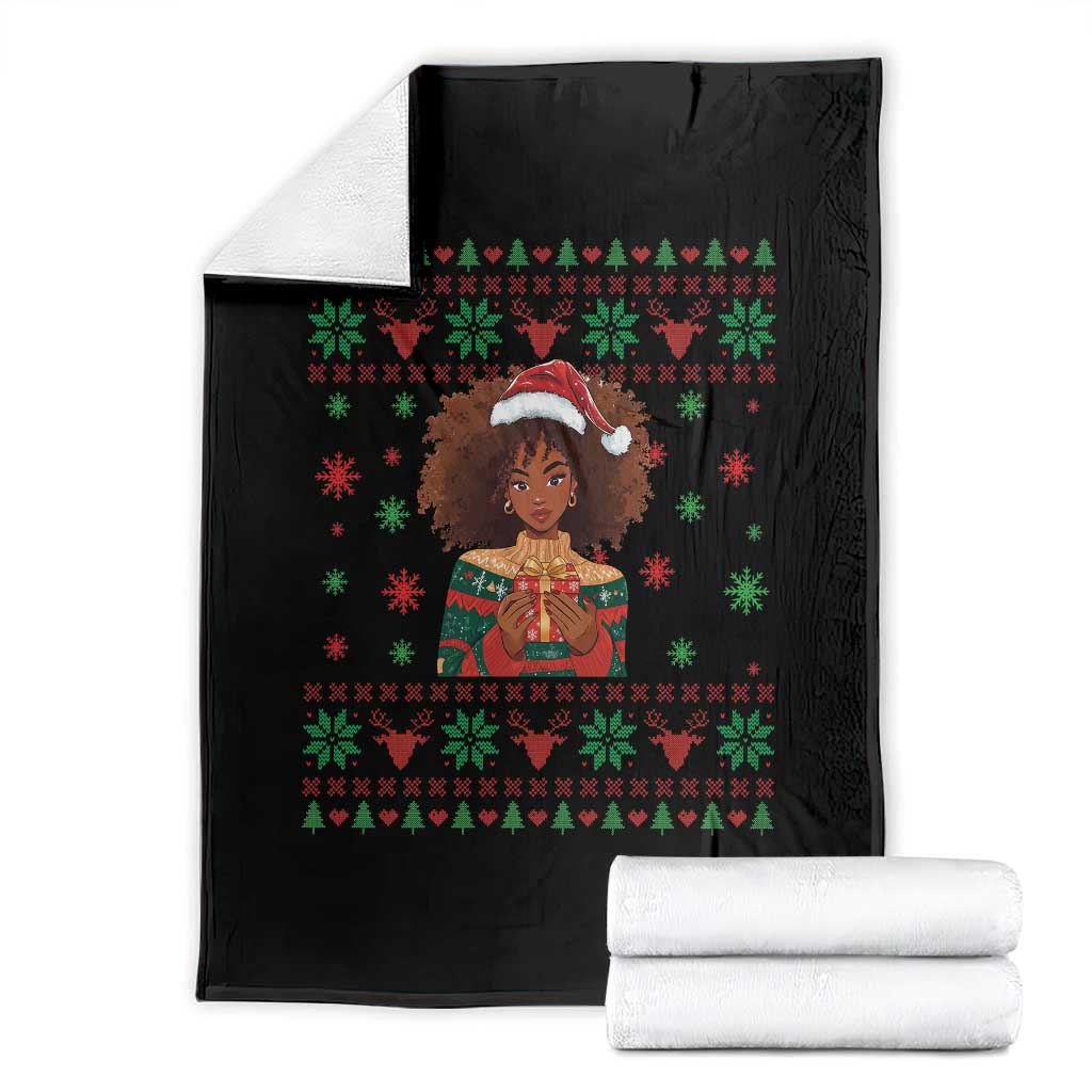 Black Queen Christmas Throw Blanket African American Girl Black Pride TS12 Black Print Your Wear