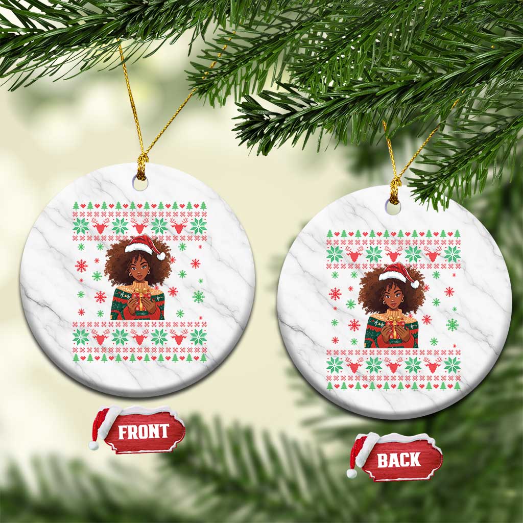 Black Queen Christmas Ceramic Ornament African American Girl Black Pride TS12 1pc White Marble Print Your Wear