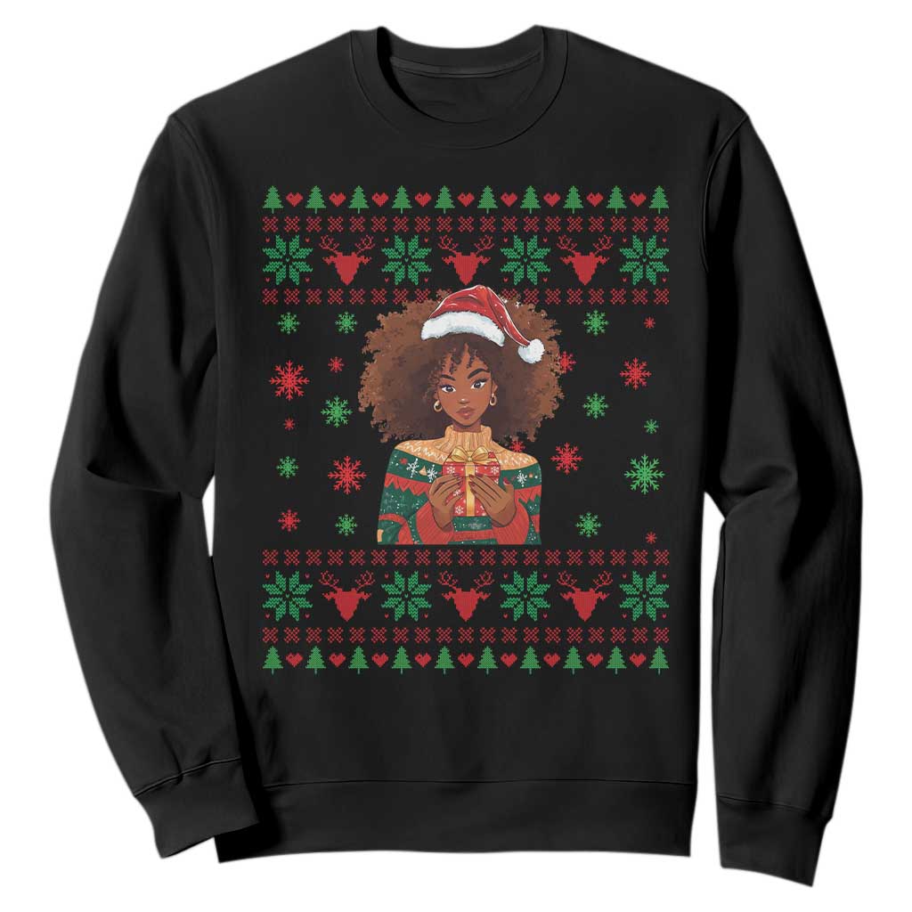 Black Queen Christmas Sweatshirt African American Girl Black Pride TS12 Black Print Your Wear