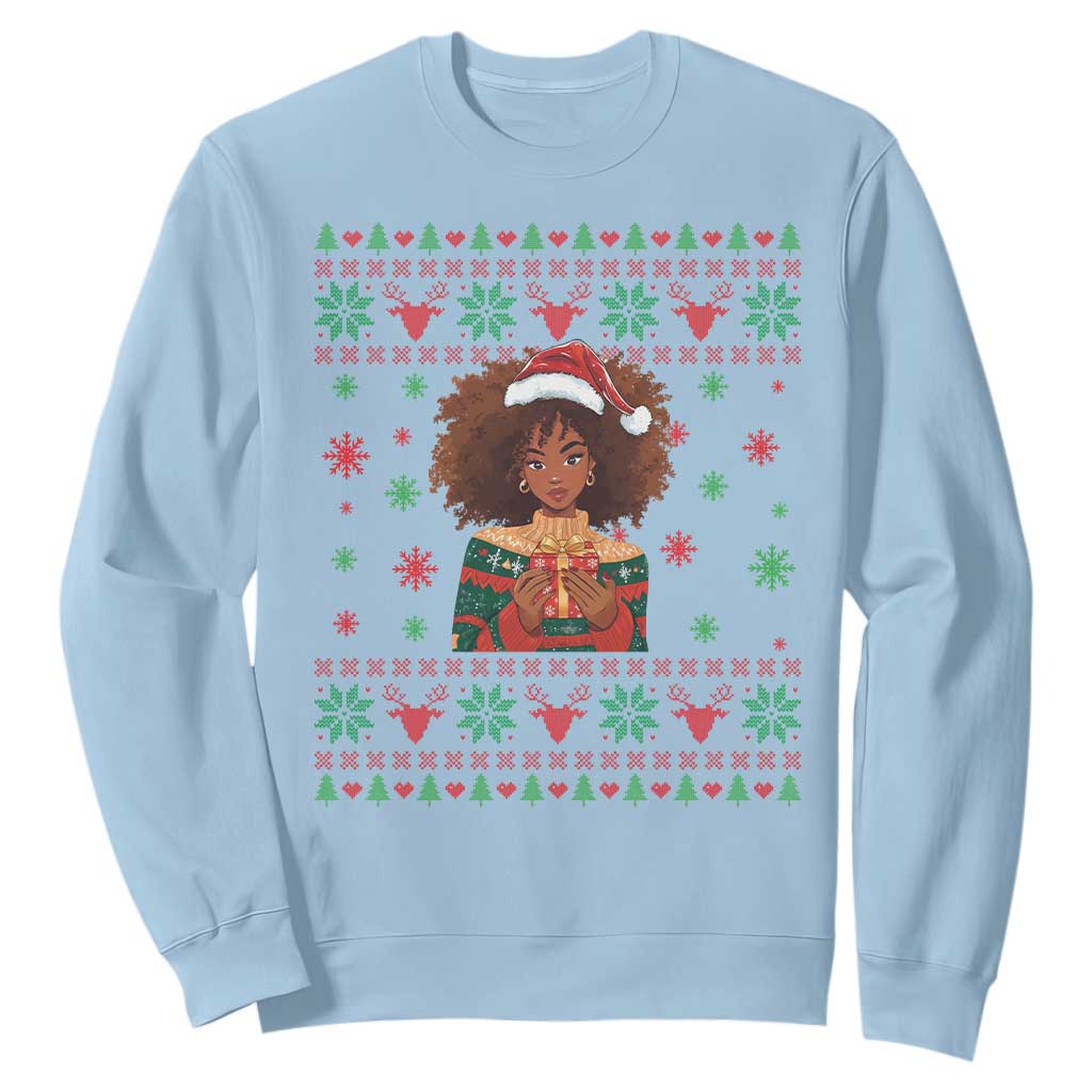 Black Queen Christmas Sweatshirt African American Girl Black Pride TS12 Light Blue Print Your Wear
