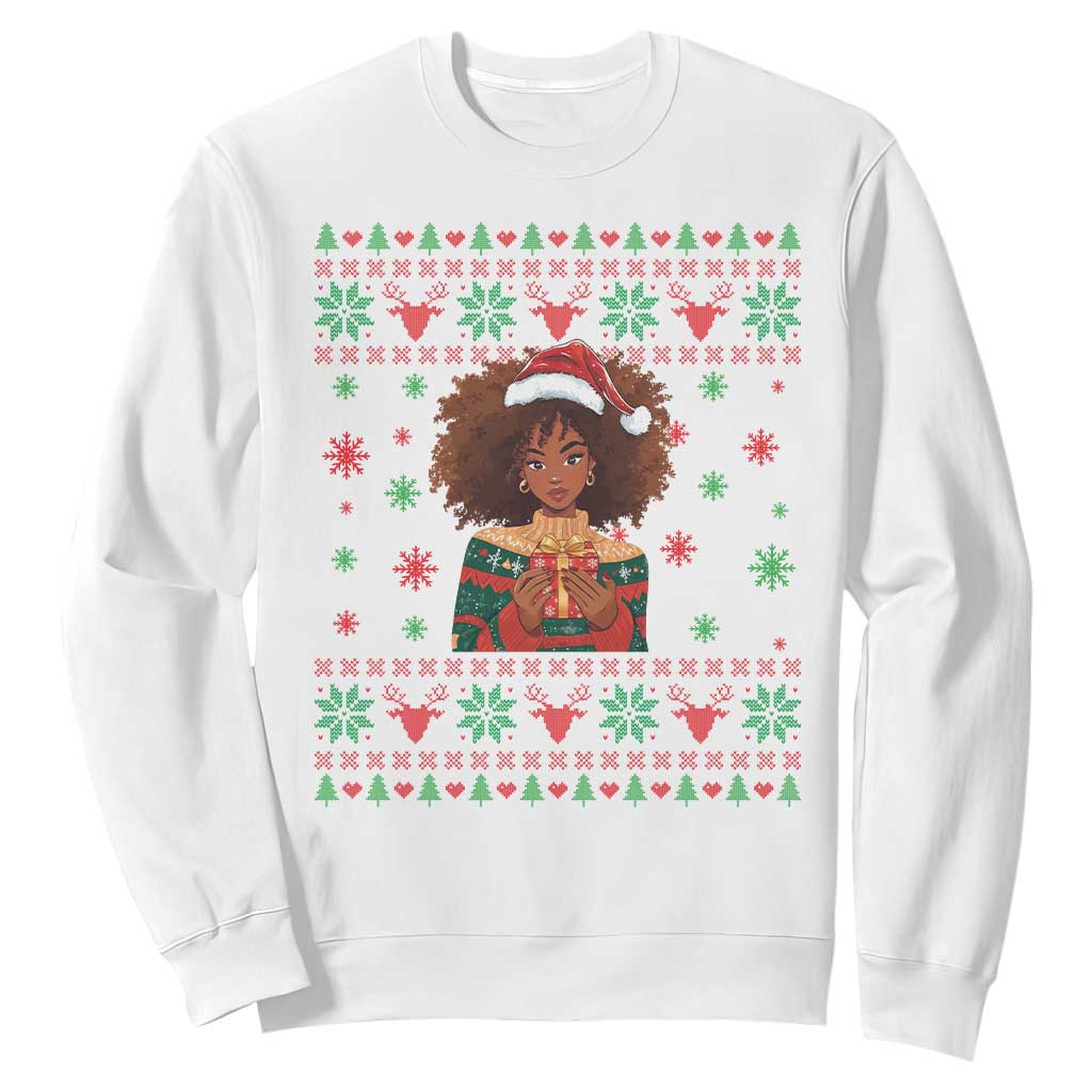 Black Queen Christmas Sweatshirt African American Girl Black Pride TS12 White Print Your Wear