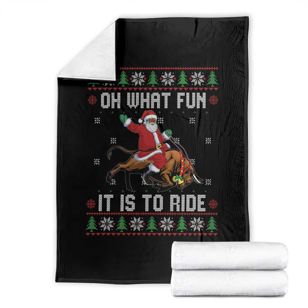 Oh What Fun It Is To Ride Throw Blanket Black Santa Bull Rider Ugly Christmas Gift TS12 Black Print Your Wear